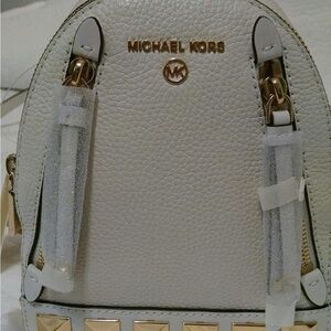 Michael Kors XS Leather Backpack Brooklyn Optic White